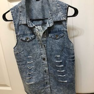 Denim distressed vest